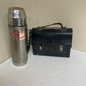 Vintage Thermos And Metal Lunch Box Blue Collar Combination